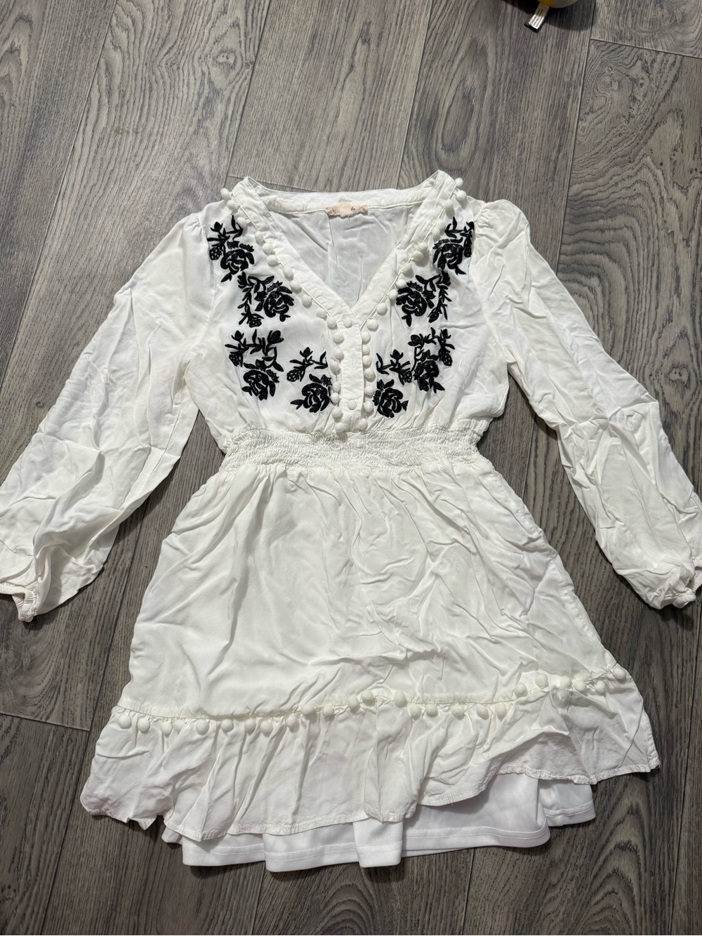 Magnolia White Floral Embroidered Pom Pom Dress